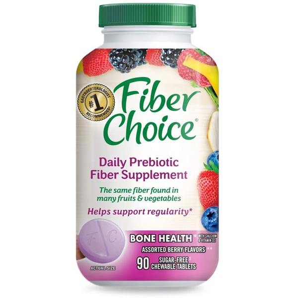 Fiber Choice Bone Health Daily Prebiotic Fiber Chewable Tablets with Calcium & Vitamin D, Assorted Berry, 90 Count