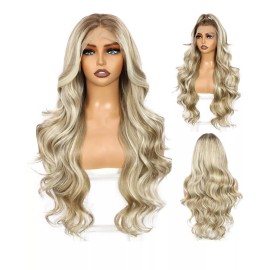Unbranded Light Blonde Ombre Wig HD Front Lace Human Hair Highlights  Wavy Curly Natural