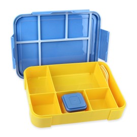 Schramm® Plastic Lunch Box Available in 3 Colours 23 x 17 x 5 cm Lunch Box with 6 Compartments 1300 ml Children's Lunch Box with Snap Closure, Colour: Blue/Yellow