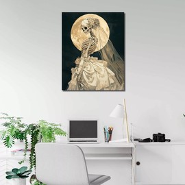 TISHIRON DIY Paint by Numbers for Adults Skeleton Bride, Acrylic Paint by Numbers Kits on Canvas Moon, Oil Painting for Adults Skull Flowers, Painting by Numbers Kits 16"x20"(Frameless)