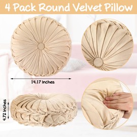 Kathfly 4 Count Round Throw Pillow Velvet Pleated 3D Pumpkin Round Pillow Boho Floor Cushion Couch for Bed Chair Home Car Sofa Decorations, 14.17 x 14.17 Inches (Multicolor)