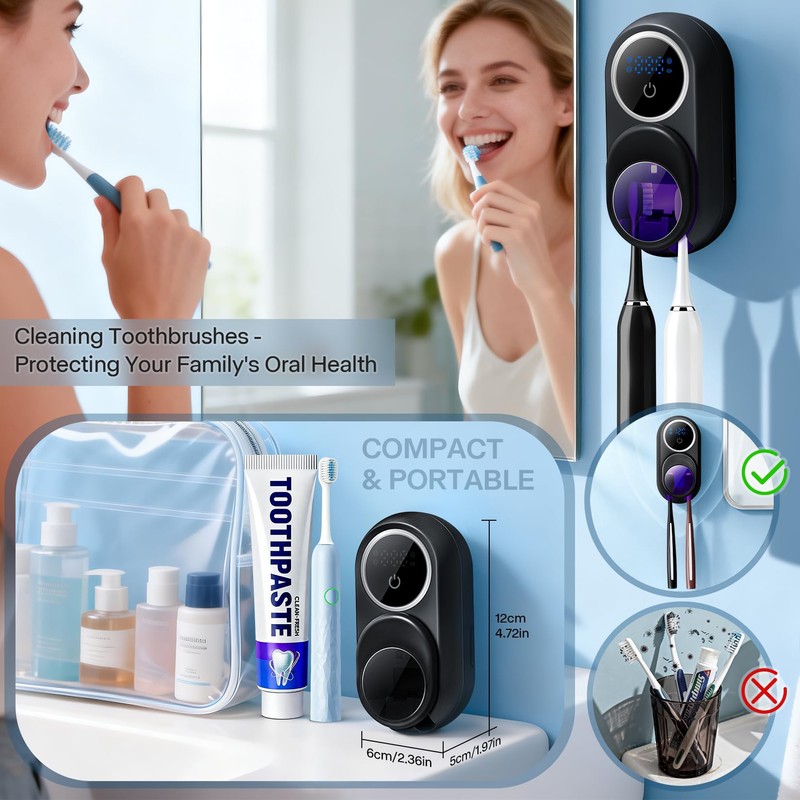 Upgraded LED Smart Screen Toothbrush Sterilizer, Toothbrush Cleaner Holder with