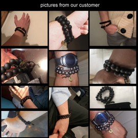 FIBO STEEL 2Pcs 11mm Wood Beaded Bracelet for Men Buddhist Beads Elastic