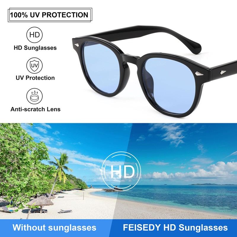 FEISEDY B2350 Wellington Sunglasses for Women, Men's, Square, Retro UV400,