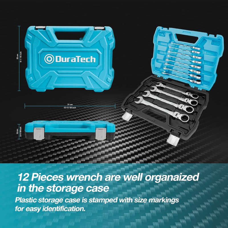 DURATECH 12-Piece Flex-Head Ratcheting Combination Wrench Set, 72-Tooth, Metric, 8-19mm,