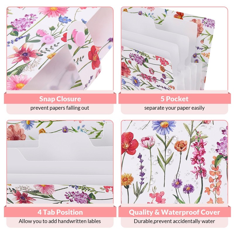 SKYDUE Accordion File Organizer, Floral Expanding File Folders with 5