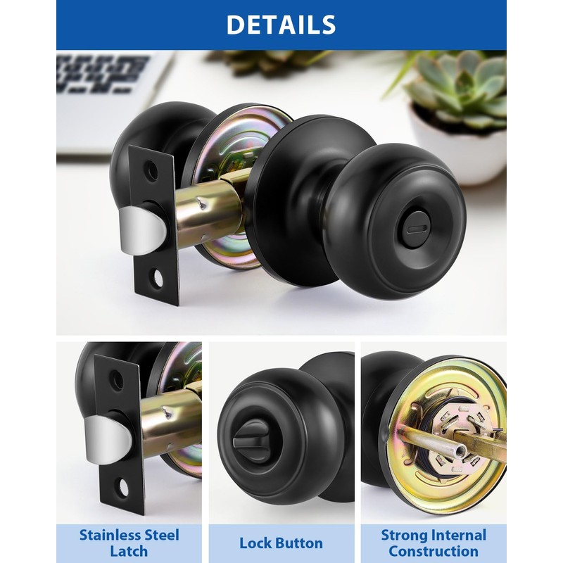 Lanwandeng 5 Pack Interior Door Knobs for Bedroom or Bathroom