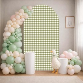 HISDH Silly Goose Arch Backdrop Cover Plaids Gingham Stretchy Spandex Arch Stand Cover for Girl Boy 1st Birthday Party Easter Baby Shower Decoration (6FT,Green)