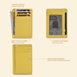 Oak Leathers Leather Slim Minimalist Wallet for Men & Women RFID Front Pocket Leather Card Holder Wallets (Yellow, Small)