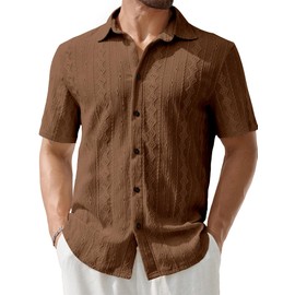 PLEPAN Mens Tee Shirts Casual Stylish Summer Shirts Classic Crochet Vintage Polo Shirts Lightweight US 50 XXL Dark Brown