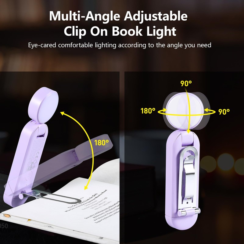 VAVOFO USB Rechargeable Book Light, Blue Light Blocking, Amber Clip