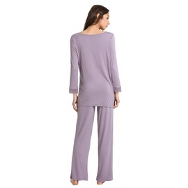 GYS Women's Pajamas Set - Viscose Made from Bamboo, Long Sleeve Long Pants Sleepwear Soft Pjs Lounge Sets with Pockets, Violet, X-Large