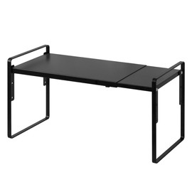 Nxconsu Cabinet Shelf Expandable Height Adjustable Organizer Riser for Kitchen Cabinet Pantry Cupboard Under Sink Countertop Organization Storage Space Saver Stackable Heavy Duty Metal Black