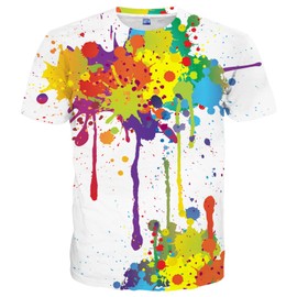 Yasswete Men's Women's Teens Colorful Paint T-Shirts Unisex Top 3D Printed Short Sleeve Shirts White Novelty Fashion Shirts Size XL
