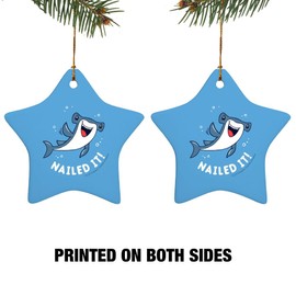 Nailed It Hammerhead Shark Funny Humor Pun Star-Shaped Porcelain Holiday Christmas Tree Ornament - 3.1"