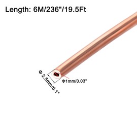 sourcing map Refrigeration Tubing 2.5mm OD x 1.5mm ID x 19.5Ft Length Copper Tubing Coil