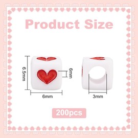 OLYCRAFT 200Pcs 6mm White Red Heart Bead Acrylic Cube Heart Beads with 3mm Hole Square Loose Heart Beads Pony Loose Spacer Beads Opaque Acrylic Cube Beads for DIY Earring Necklace Jewelry Making