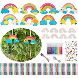 showll Pack of 16 Craft Set for Children with Rainbow Wind Chimes Made of Wood for Painting for Boys and Girls, Ideal for Children's Birthdays and Creative Craft Lessons