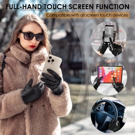 Trifabricy Leather Gloves for Women - Womens Black Leather Winter Gloves, Warm Fleece Lined Touchscreen Texting Driving Winter Glove for Cold Weather, Large