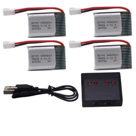 Blomiky 4 Pack 3.7V 250mAh 0.925Wh MX2.0 Plug Rechareable Li-po Battery and Charger for Some Small RC Aircraft Quadcopter Drone /3.7V 250mAh *4