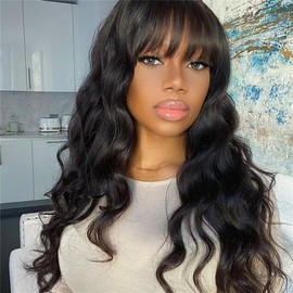 west kiss Body Wave Wig With Bangs Human Hair Wigs For Black Women 4x4 Closure Wig Human Hair Wigs With Bangs Glueless Closure Wigs Human Hair Wigs With Bangs Lace Front Wigs Human Hair 24 inch