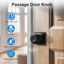 KNOBWELL Black Door Knobs, Square Interior Door Knobs, Closet Door Knob for Passage, Hallway, Keyless Stainless Steel Indoor Door Knob, 6 Pack