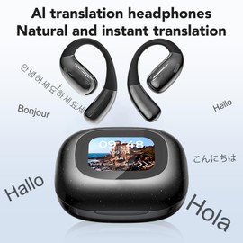 AI Language Translation Earbuds, Open Ear Earphones, LCD Touchscreen Real-Time Translator for 142 Languages & Accents, Bluetooth 5.3, Translator Earbuds for Business Travel, Meeting