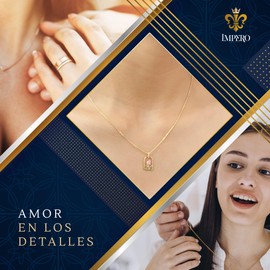 IMPERO JEWELRY Collar Tulipán rosa Mujer Dije Oro Laminado Cristales Cadena fina delgada