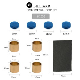 YYMT 53pcs Billiard Queue Tips Set, 9-12mm Leather Cue Tip Replacements + Brass Pool Cue Ferrules + 240-Grit Sandpaper, Billiard Cue Accessories Repair Tool Kit for Pool Snooker Cues (Blue)
