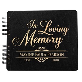 in Loving Memory Funeral Guestbook 8.5x7 Memorial Sign in Guest Book Rustic Engraved Book of Condolence Wooden Stain Remembrance Registry