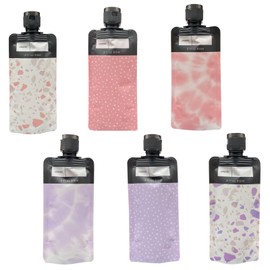 Tavvke 6 Pcs Leak-Proof Refillable Compression Bags, 90ml Travel Squeeze Pouches for Shampoo, Conditioner, Lotion, and Hand Soap (Pink and Purple)