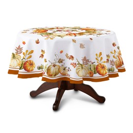 Fall Tablecloth Round, Thanksgiving Tablecloth Round With Fall Pumpkin Leaves Autumn Tablecloth, Waterproof Fall Table Cloths For Fall Decor, Fall Thanksgiving Tablecloth For Round Tables 60 X 60