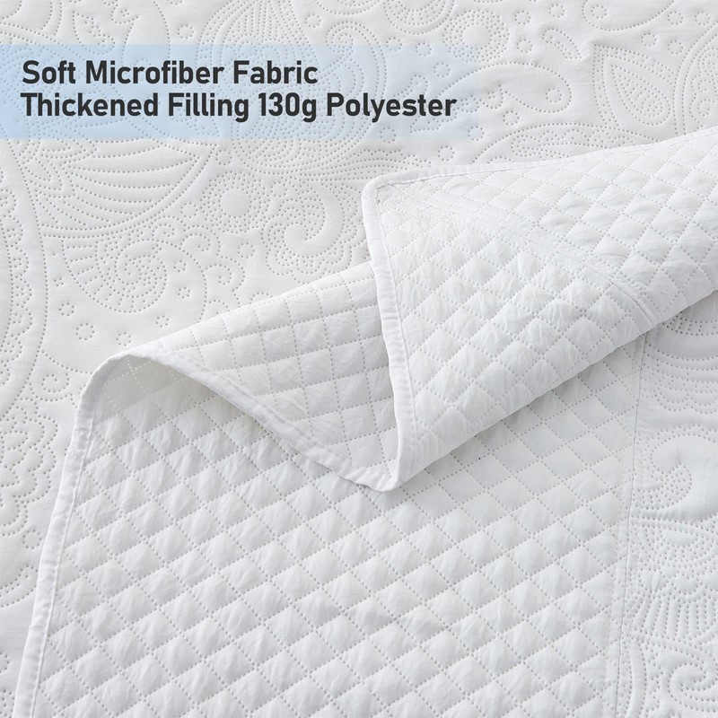 Qucover Alaska King Bedspread 132x 120, Solid White Oversized King