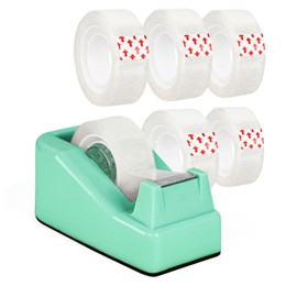 Desktop Tape Dispenser Green with Weighted Nonskid Base - Includes 6 Rolls of Transparent Tape (0.71 Inch x 1000 inches Each)