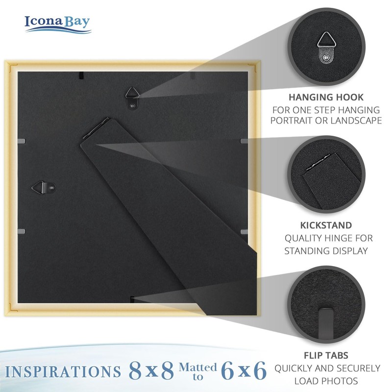Icona Bay - 8x8 Picture Frames with Removable Mat for
