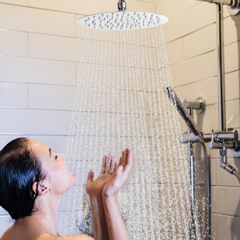 QWORK® 8-Inch Rainfall Shower Head, 360° Adjustable Shower Head, Round