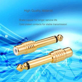 Borsuer RCA to 1/4, 2Pcs RCA to 1/4" Adapter Female to 6.35mm 1/4 inch Male Mono TS Audio Adaptors Gold Plated Copper