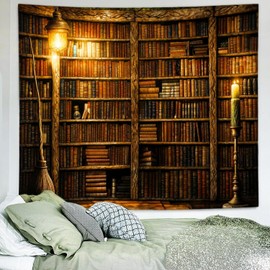 Delur Medieval Bookshelf Tapestry Vintage Library Bookcase Retro Gothic Book Tapestry Wall Hanging Colorful Aesthetic Abstract Psychedelic Headboard for Bedroom Living Room Home Decor (51.2" x 59.1")