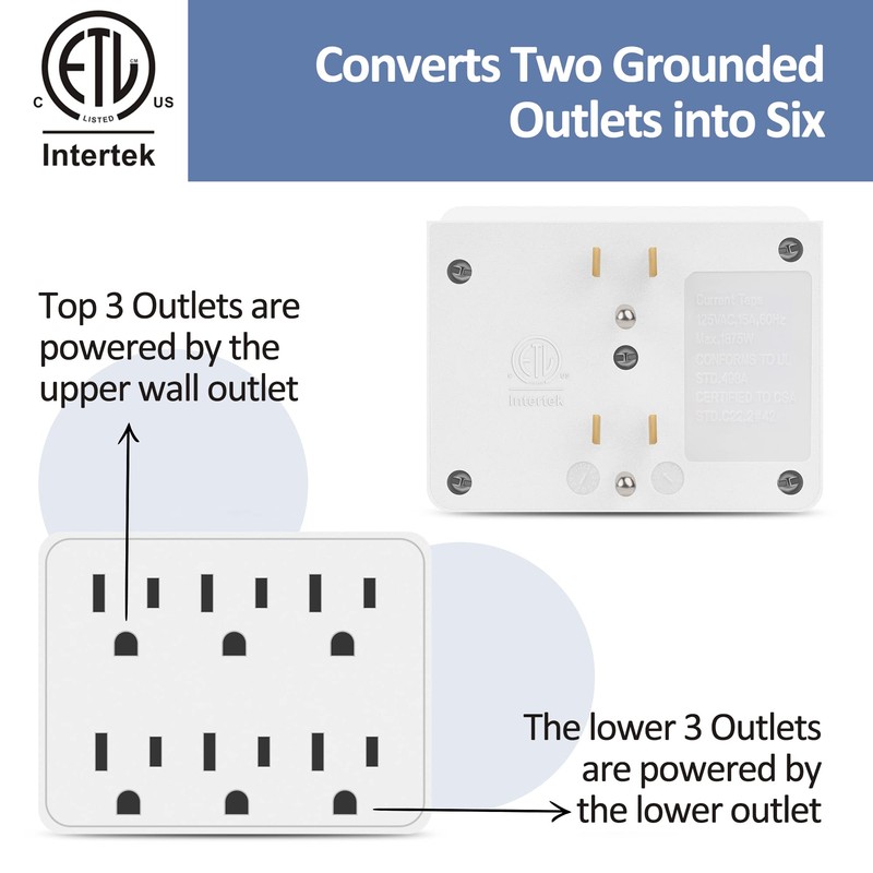 3 Prong Power Strip Outlet Extender, Multi Plug Outlet with