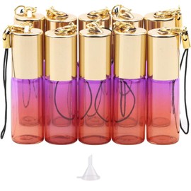 Newzoll Glass Roller Bottles, 5ml Mini Purple Orange Gradient Roll On Vials, Empty Sample Containers for Essential Oil Perfumes Lip Balms, Pack of 10