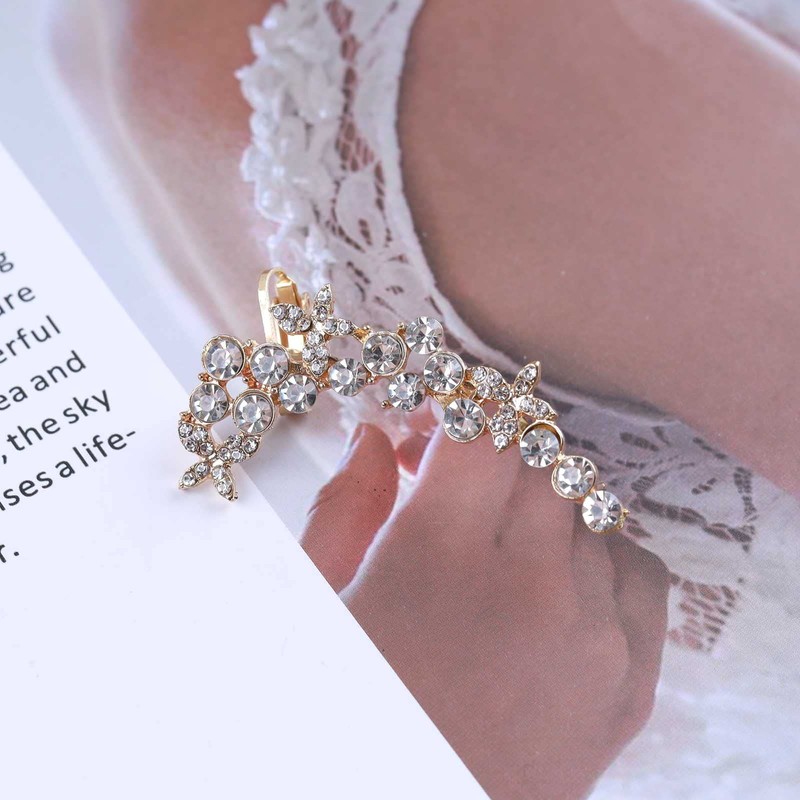 Wendalern Ear Clip Earring Cubic Zirconia Rhinestone Four Leaf Clover