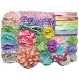 Bowtique Emilee Mini Headband Kit Makes 14 Headbands, DIY Baby Headband Kit - "Pastel Rainbow"