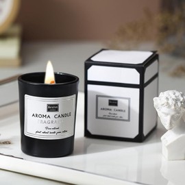 Natural Soy Aromatherapy Candle – Black Glass Jar Scented Candle for Relaxation, Home Spa & Cozy Living Room Decor, 3.8oz (White Peach Oolong)