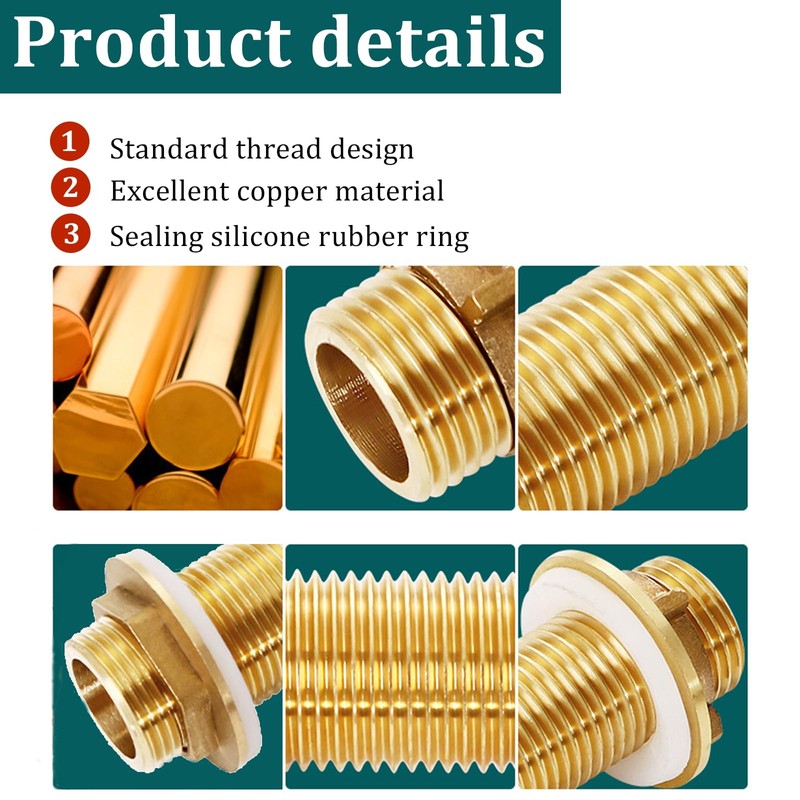 NAMIC Solid Brass Bulkhead Fitting, G3/4 Male Thread, 100 mm,
