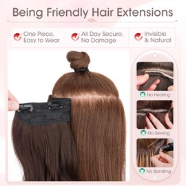 Silk-co One Piece Clip In Hair Extensions Curly 150g Hair Extensions Clip in Hairpieces 5 Clips Wavy Curly Synthetic 3/4 Half Full Head for Laides and Women 20 Inch（50 cm） Medium Brown