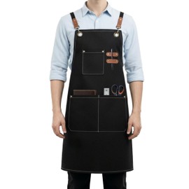 ursapela Canvas Work Apron for Men Women with 3 Pockets Heavy Duty Crossback Kitchen Chef Aprons for Cooking Grilling Barista (Black)