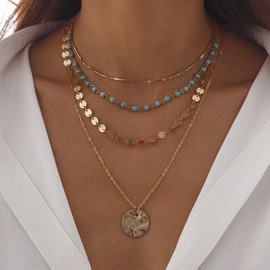 RadiVibe Stacked Boho Turquoise Necklace Western Jewelry for Women Cowgirl Outfits Beach Country Concert Outfits Fashion Western Shirts for Women