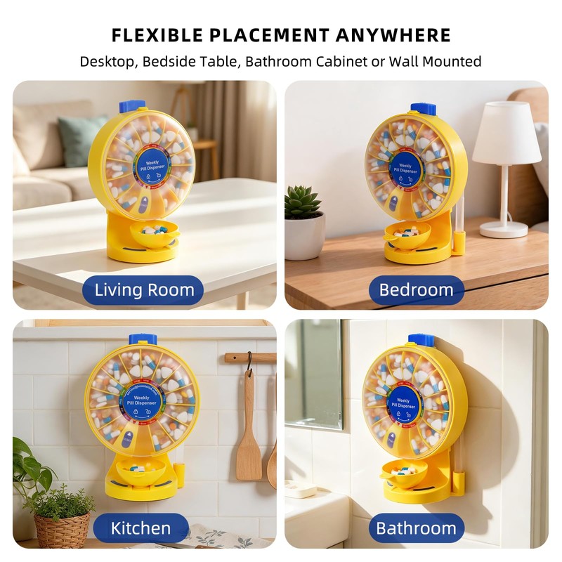 Daily Pill Organizer with One-Touch Button & Child Lock for