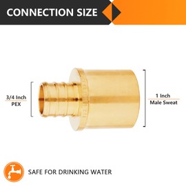 HeSun 2-Pack PEX Fittings, 3/4" PEX x 1" Male Sweat Adapter (Inside Copper Tube), Brass Crimp Fitting for Pex Pipes, ASTM F1807