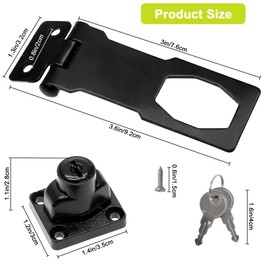 Sunallwell 2 Packs Door Lock Hasps, Keyed Hasp Locks Door Lock Hasp and Staple with Padlock Shed Locks with 2 Keys Safety Door Clasp Twist Knob Keyed Locking Hasp for Cabinets Drawer Gate (3inch)